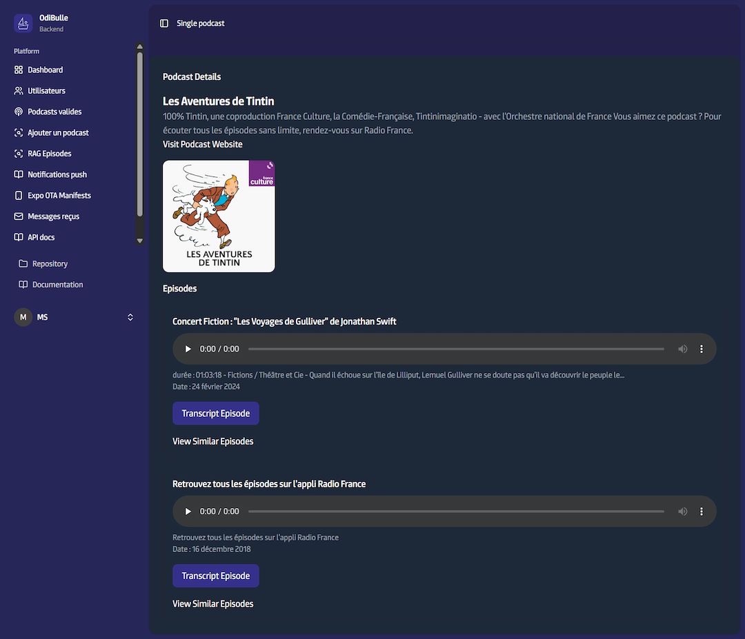 Odibulle Admin Fullpage Screenshot